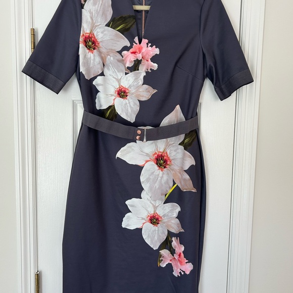 Ted Baker London Floral Dress Gray/Multi, US Size 8, Ted Baker Size 4 - Picture 3 of 11